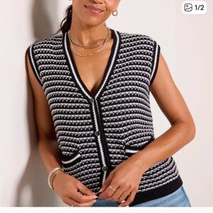 Evereve Willa Vest, Black and White, XS